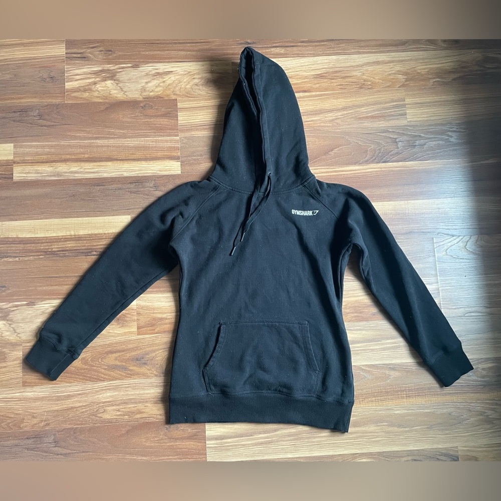 Black Gymshark Logo Hoodie Sweatshirt with Pocket | women's medium